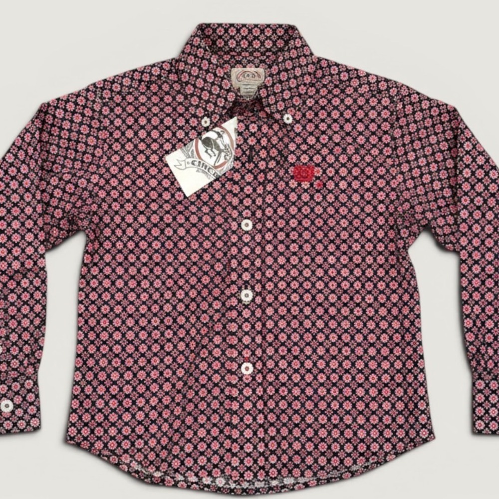 Cinch Boys western 2T Long Sleeve Button Down Shirt Black Red Print NWT Size